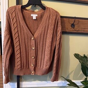 cupcakes & cashmere V-Neck Cable Knit Cardigan - Brown